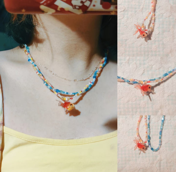 Handmade goldfish necklace.🫧